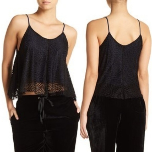 Sam Edelman Cropped Navy Blue Black Lace Flowy Swing Tank Top Size Small - Picture 1 of 7